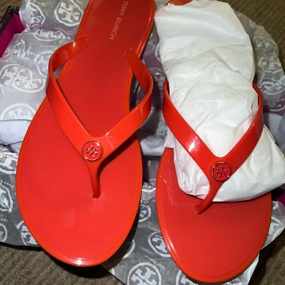 Tory Burch Studded Jelly Thong Sandals brand new. Bright Orange. - Picture 5 of 5